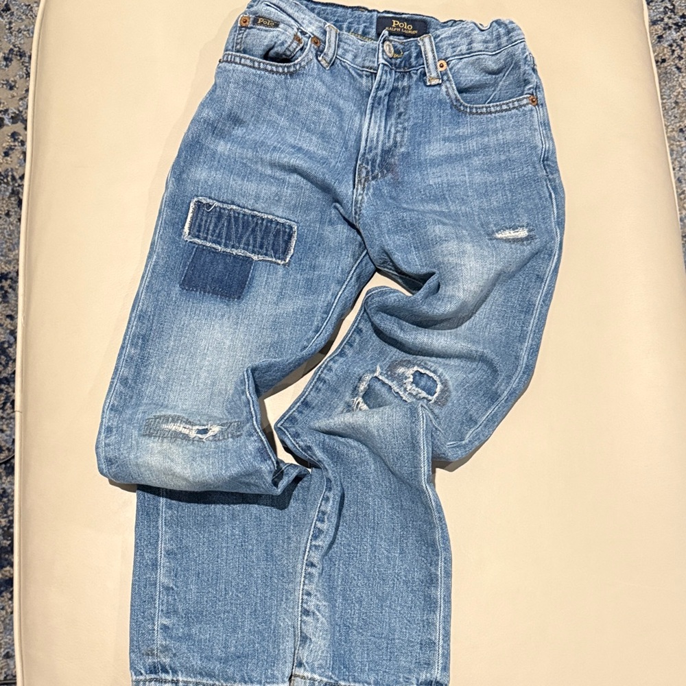Polo by Ralph Lauren Kids Distressed Light Blue Jeans with Patches